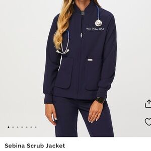 Figs medium navy denim’s scrub jacket